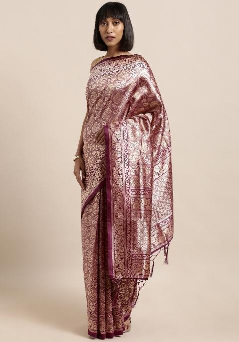 Wine Motif Silk Saree Set