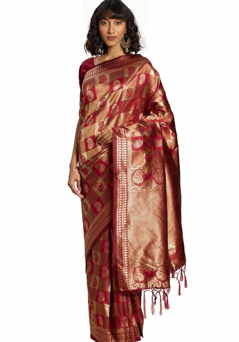 Red Motif Silk Saree Set