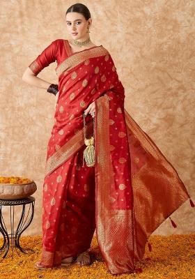 Red Motif Silk Saree Set