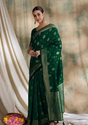 Green Motif Silk Saree Set