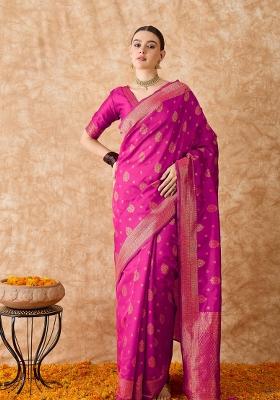 Pink Motif Silk Saree Set