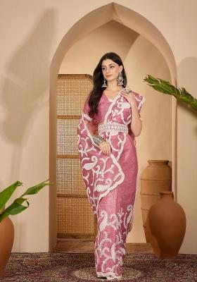 Pink Embroidered Tissue Saree Set