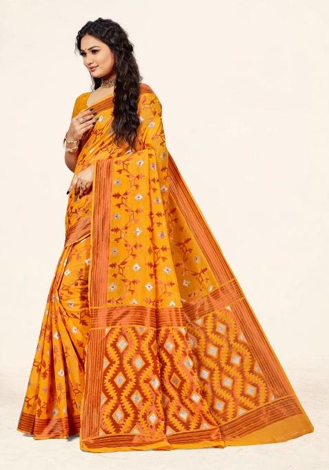 Gold Motif Cotton Saree Set