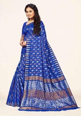 Royal Blue Motif Cotton Saree Set