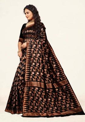 Black Motif Cotton Saree Set