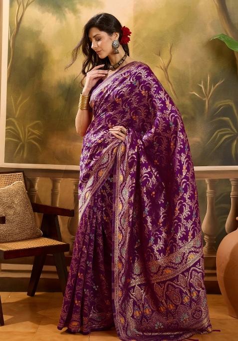 Wine Motif Jacquard Saree Set