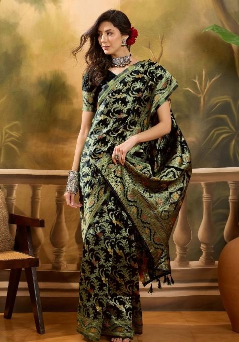 Black Motif Jacquard Saree Set