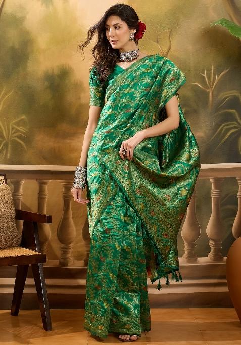 Green Motif Jacquard Saree Set
