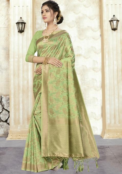 Pista Motif Silk Saree Set