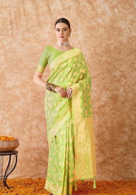 Pista Motif Silk Saree Set