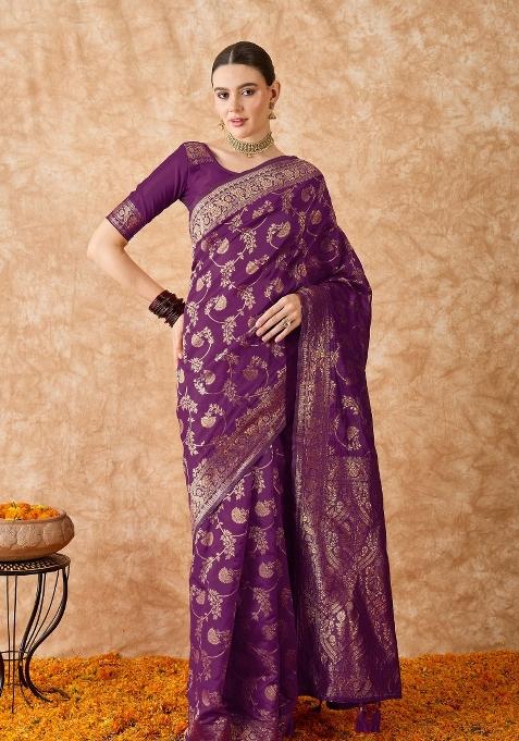 Wine Motif Silk Saree Set