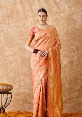 Peach Motif Silk Saree Set