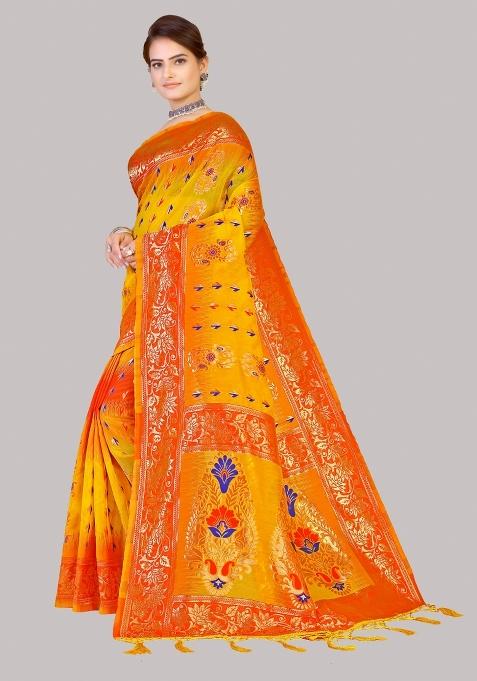 Gold Motif Silk Saree Set