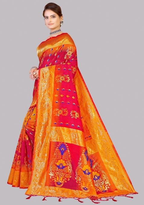 Wine Motif Silk Saree Set