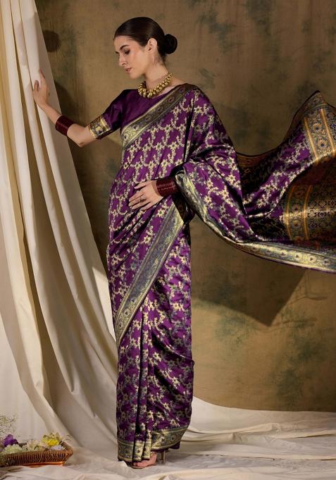 Wine Motif Silk Saree Set