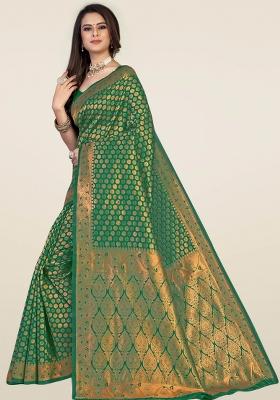 Green Motif Silk Saree Set