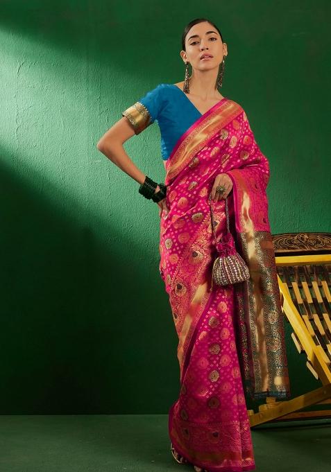 Gajri Motif Silk Saree Set