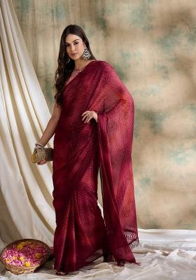 Red Printed Shimmer Saree Set