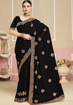 Black Embroidered Georgette Saree Set