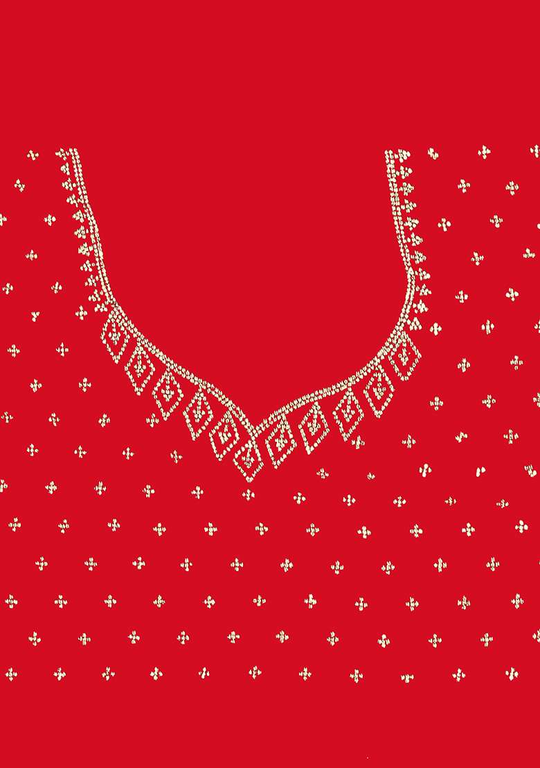 Red Embellished Silk Blend Saree Set for Diwali and Festive Wear - Indya