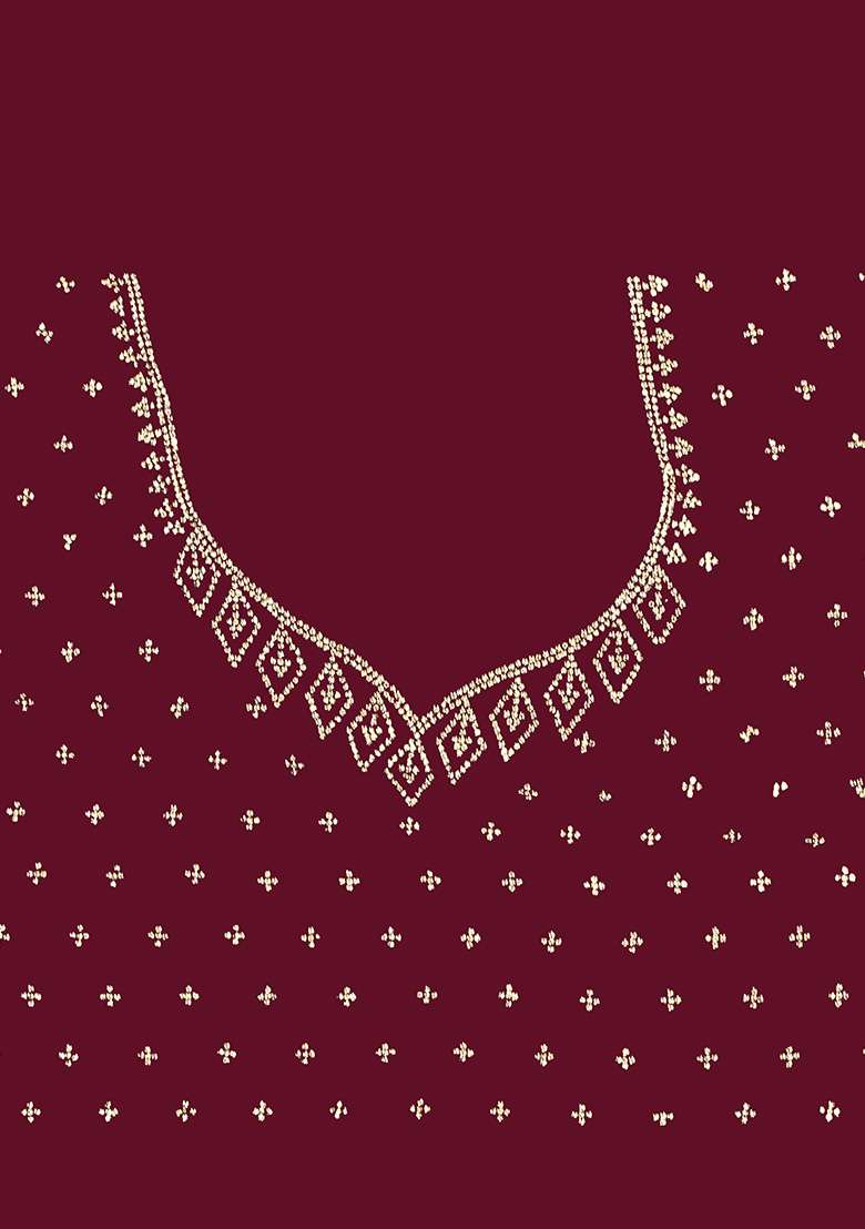 Wine Embellished Silk Blend Saree Set for Diwali and Festive Wear - Indya