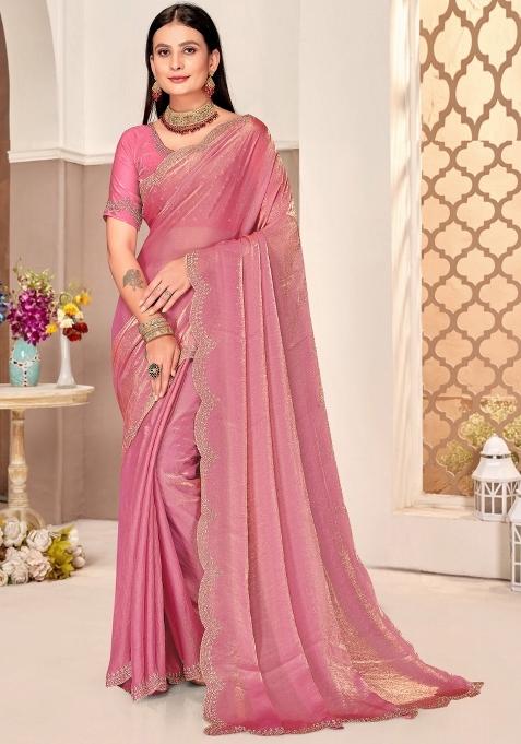 Dusty Pink Embellished Silk Saree Set