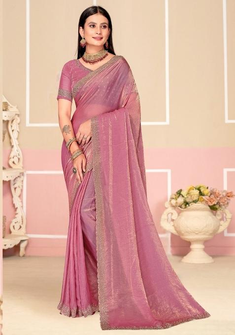 Dusty Pink Embellished Silk Saree Set