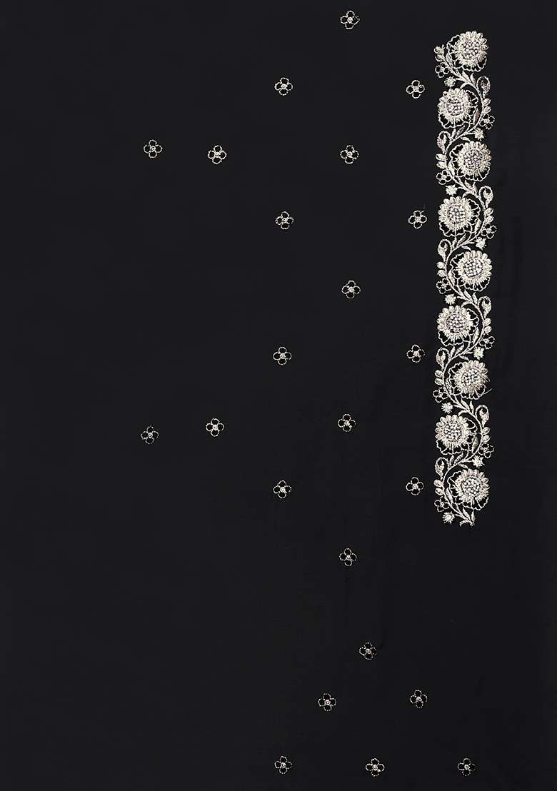 Black Embroidered Georgette Saree Set - Indya