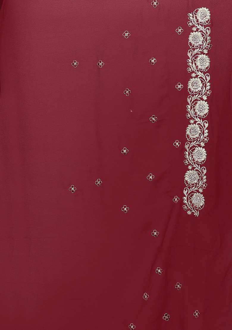 Maroon Embroidered Georgette Saree Set - Indya