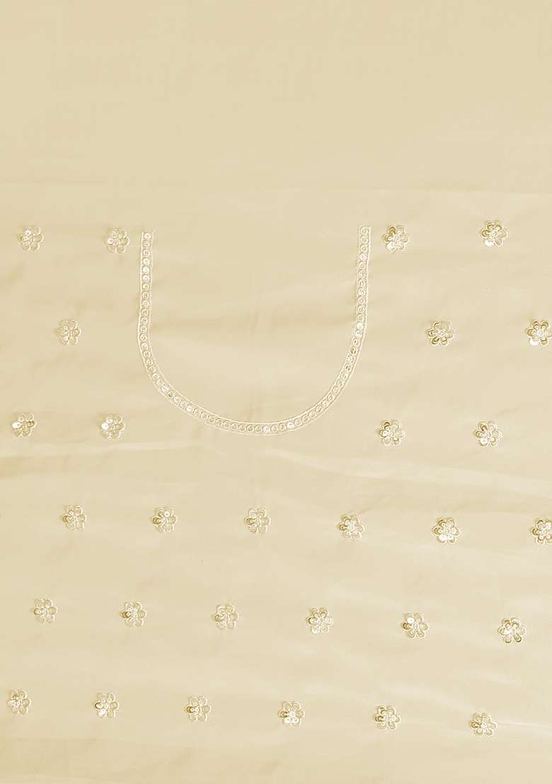 Off White Embroidered Georgette Saree Set - Indya