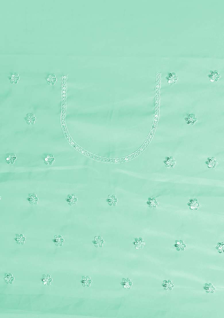 Sea Green Embroidered Georgette Saree Set - Indya