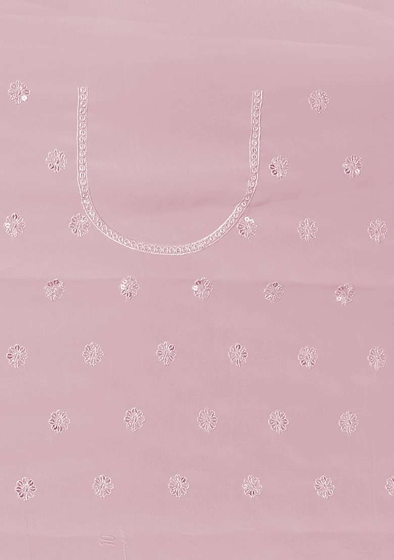 Lavender Embroidered Georgette Saree Set - Indya