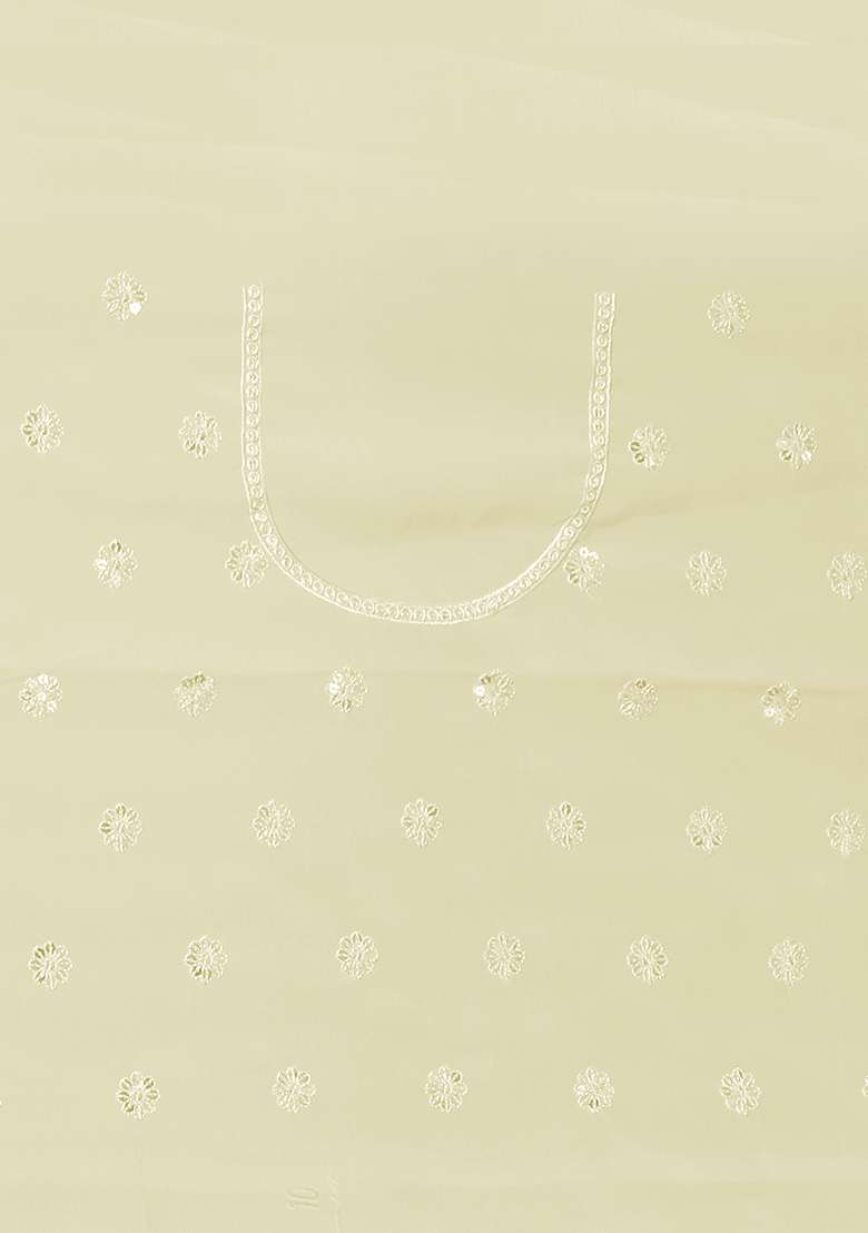 Off White Embroidered Georgette Saree Set - Indya