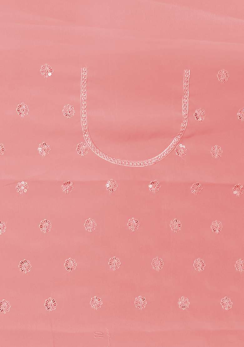 Pink Embroidered Georgette Saree Set - Indya