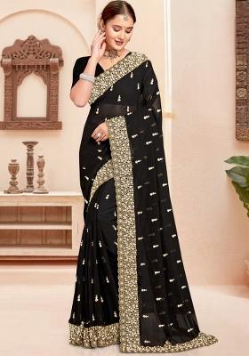 Black Embroidered Georgette Saree Set