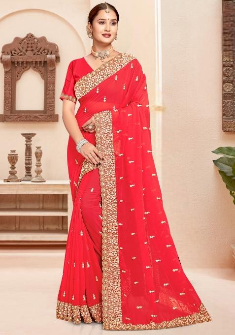 Gajri Embroidered Georgette Saree Set