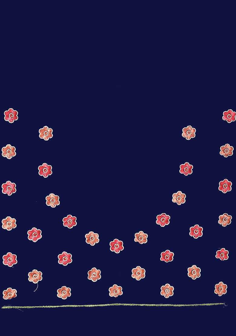Navy Blue Embroidered Net Saree Set for Diwali and Festive Wear - Indya