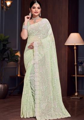 Pista Embroidered Georgette Saree Set