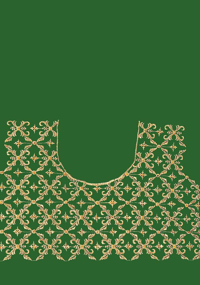 Bottle Green Embroidered Silk Blend Saree Set for Diwali and Festive Wear - Indya