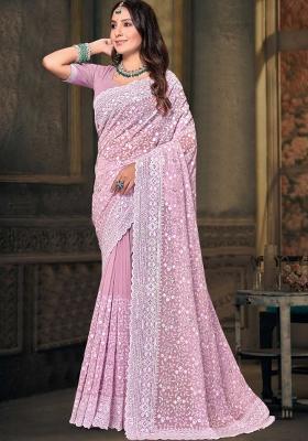Dusty Pink Embroidered Georgette Saree Set