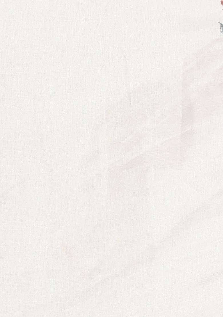 White Embroidered Silk Blend Saree Set - Indya
