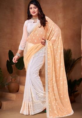 White Embroidered Georgette Saree Set