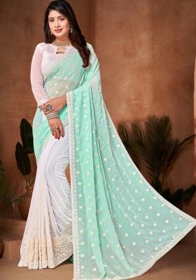 Sky Blue Embroidered Georgette Saree Set