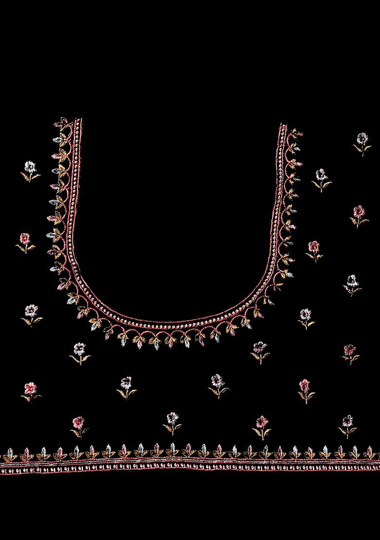 Black Embroidered Georgette Saree Set - Indya