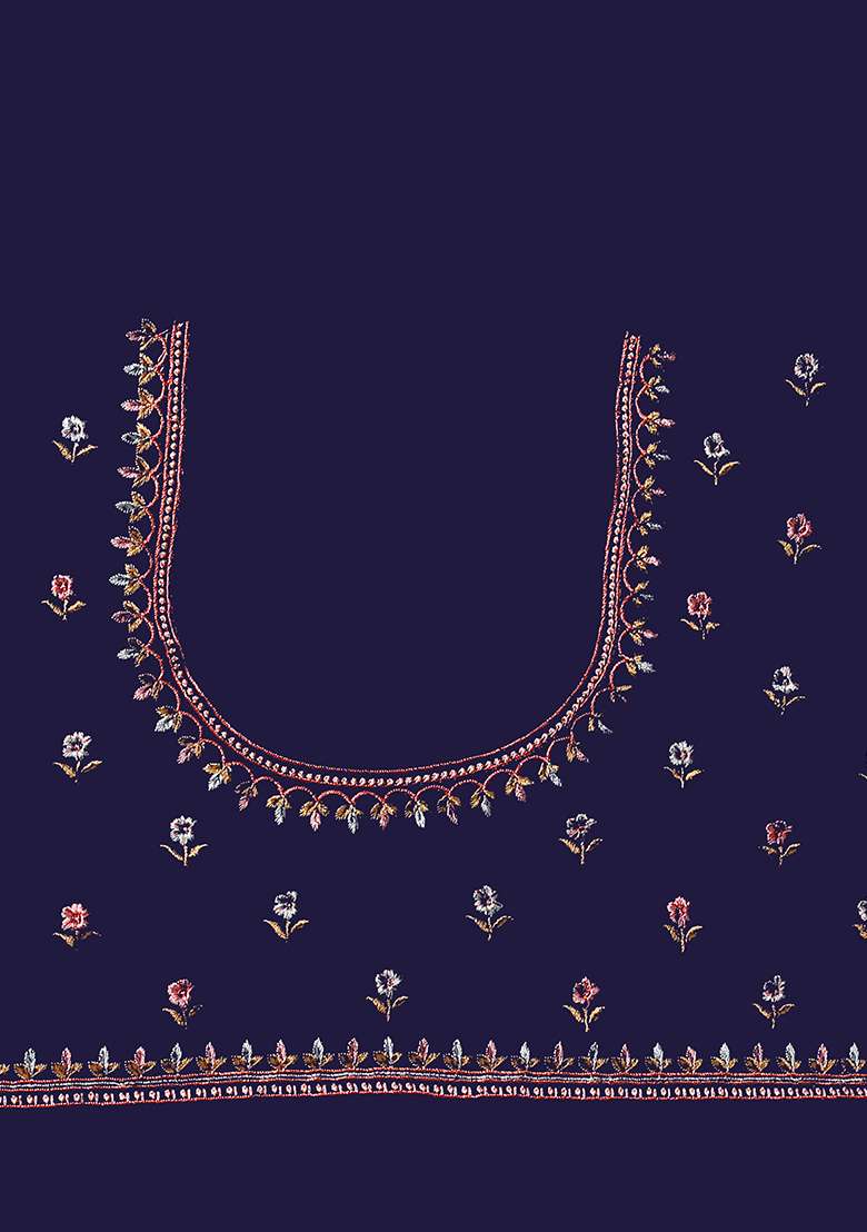 Navy Blue Embroidered Georgette Saree Set - Indya
