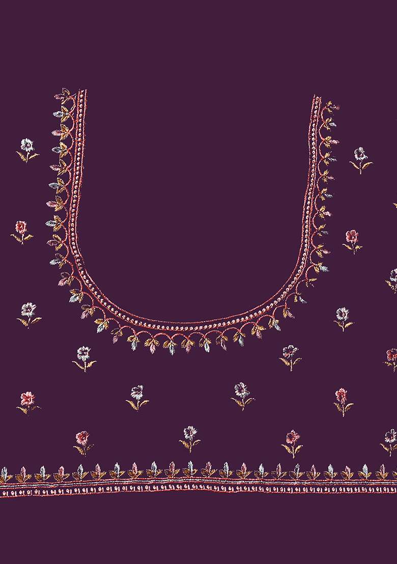 Purple Embroidered Georgette Saree Set - Indya
