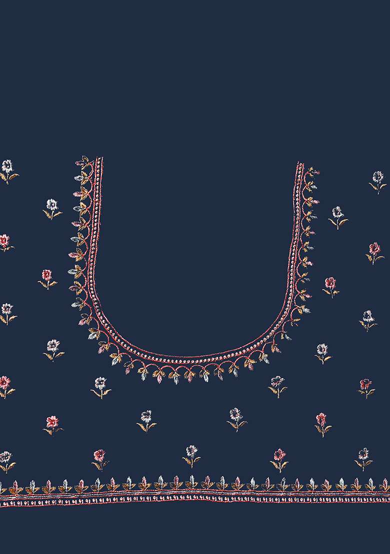 Blue Embroidered Georgette Saree Set - Indya