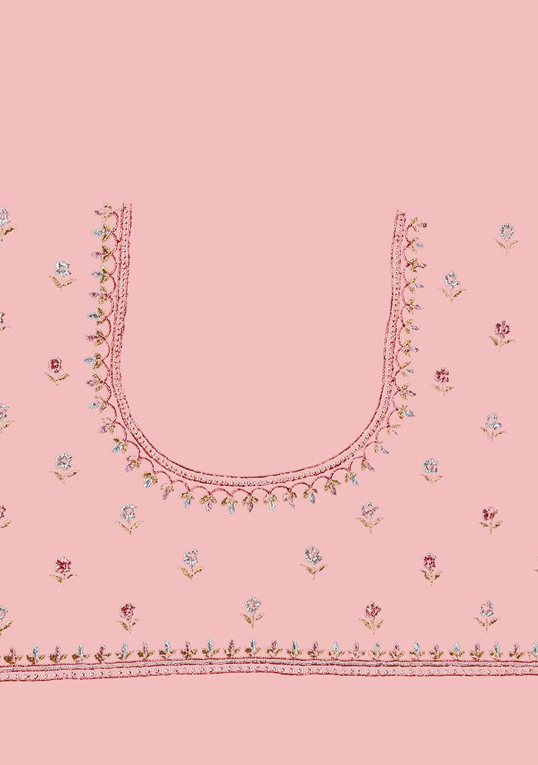 Dusty Pink Embroidered Georgette Saree Set - Indya