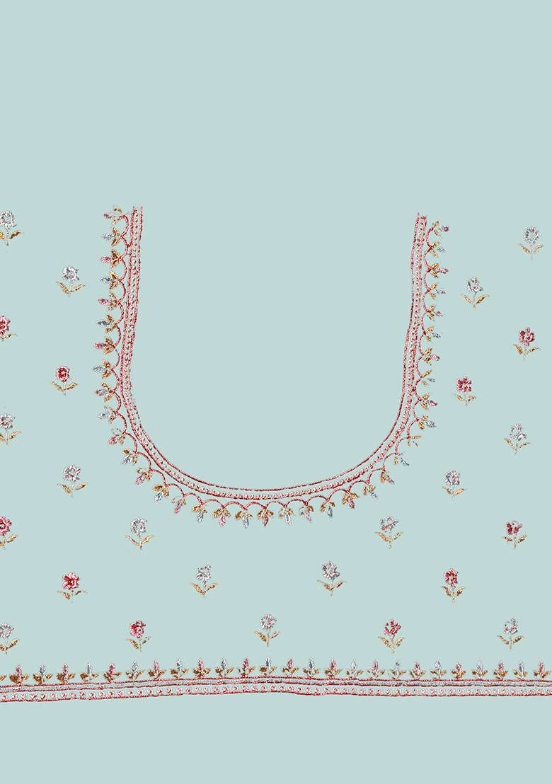 Sea Green Embroidered Georgette Saree Set - Indya