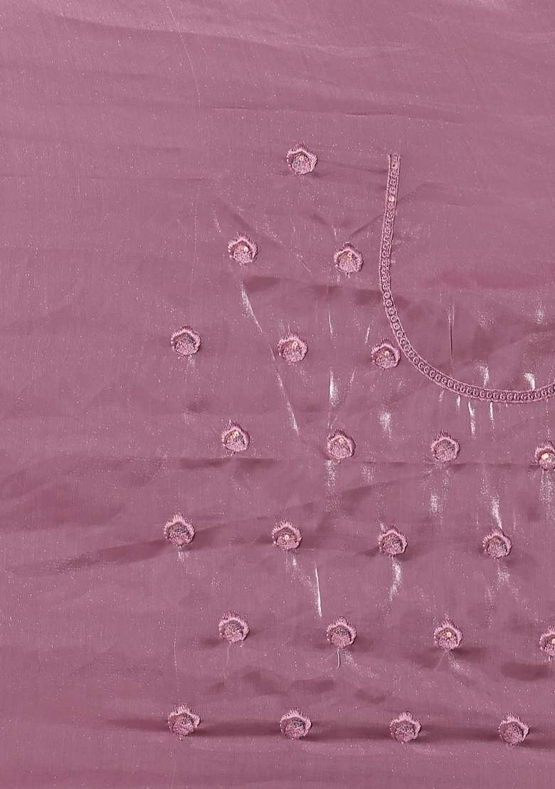 Lavender Embroidered Silk Blend Saree Set - Indya
